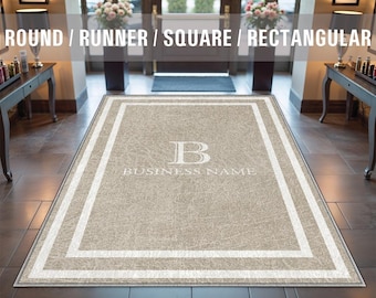 Business Name Monogram Indoor Rug Your Design Entryway Entry Custom Logo Rug Store Office Welcome Low Pile Non Slip Machine Washable EW041