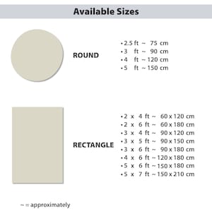 the sizes of the round and rectangle sizes