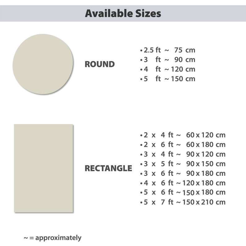 the sizes of the round and rectangle sizes