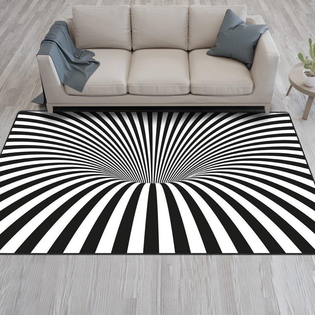 Vortex Rug, Optical Illusion Home Decor, Striped Black White Vortex ...