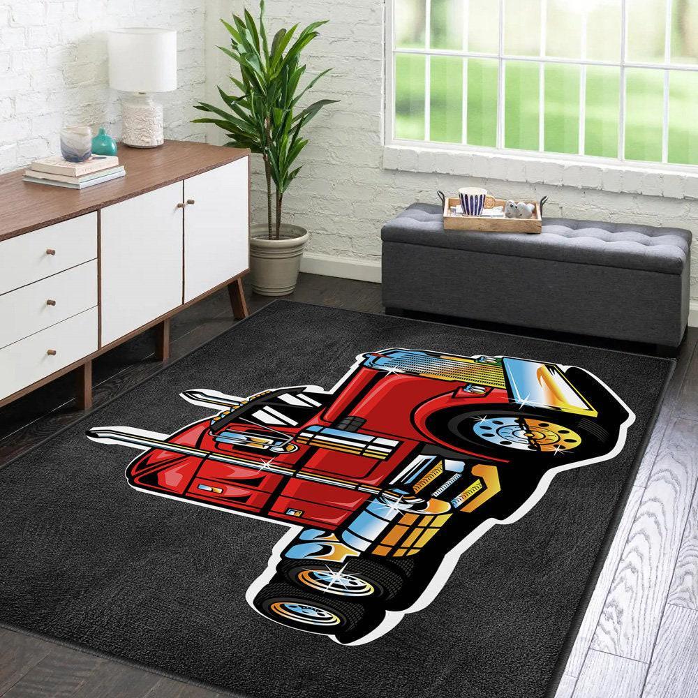 Heavy Truck Rug, Gift for Truck Driver, Trailer Truck Area Rug