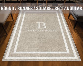 Business Monogram Rug Custom Business Name Entryway Entry Entrance Rug Store Office Welcome Mat Low Pile Non Slip Machine Washable EW041