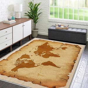 Alfombra de papel pergamino con aspecto vintage, mapa del mundo, decoración de mapas antiguos, arte náutico, decoración náutica, regalo de inauguración de la casa, regalo para amantes de la navegación AR488