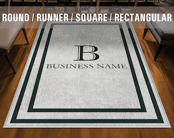 Business Name Monogram Indoor Rug Your Design Entryway Entry Custom Logo Rug Store Office Welcome Low Pile Non Slip Machine Washable EW041