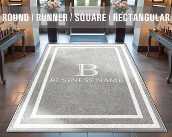 Business Monogram Rug Custom Business Name Entryway Entry Entrance Rug Store Office Welcome Mat Low Pile Non Slip Machine Washable EW041