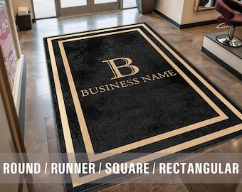Business Name Monogram Indoor Rug Your Design Entryway Entry Custom Logo Rug Store Office Welcome Low Pile Non Slip Machine Washable EW041