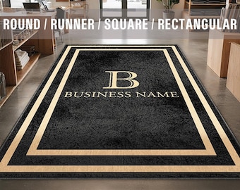 Business Monogram Rug Custom Business Name Entryway Entry Entrance Rug Store Office Welcome Mat Low Pile Non Slip Machine Washable EW041