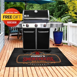 Personalized SmokeHouse Grill Mat, Barbecue Mat, BBQ Mat, Father's Day Gift, Gift for Dad Grandpa Husband Grandad, Backyard Porch Mat GM02