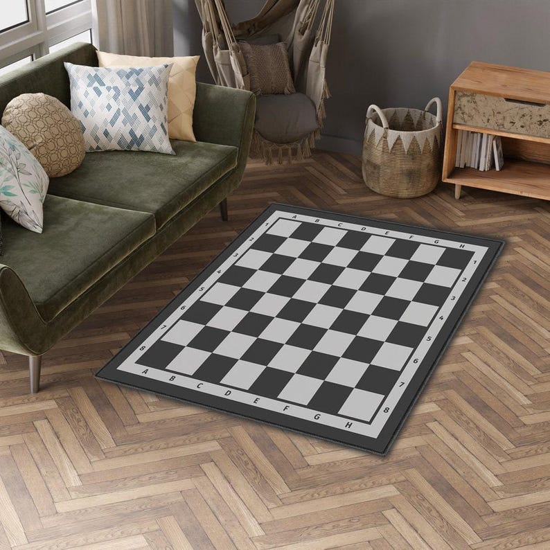 Chessboard Rug, Checkered Game Play Rug, Educational Rug, Checkmate ...