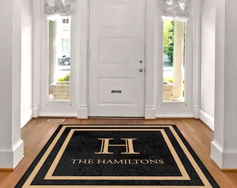 Tapis d'entrée personnalisé avec nom de famille, tapis d'entrée pour l'intérieur de la maison, tapis de bienvenue, sans poils, antidérapant, lavable en machine AR212-05