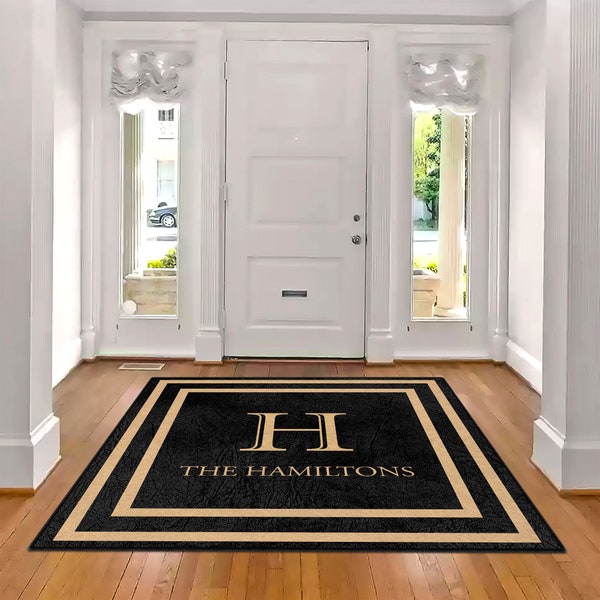 Tapis d'entrée personnalisé avec nom de famille, tapis d'entrée pour l'intérieur de la maison, tapis de bienvenue, sans poils, antidérapant, lavable en machine AR212-05