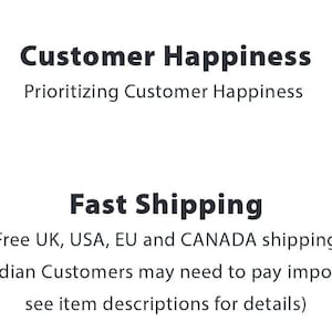 Pu&ograve; includere: Illustrazione con il testo "Customer Happiness" e "Fast Shipping". L'immagine include disegni di una persona che usa un telefono e un'altra che tiene in mano un pacco. Il testo sottolinea la soddisfazione del cliente e la spedizione.