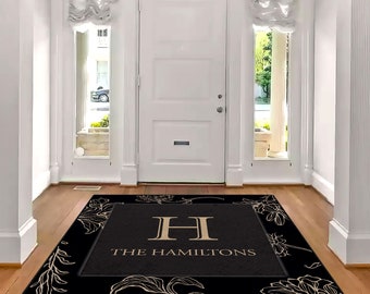 Family Name Entry Rug Personalized Entryway Rug Entrance Rug for Inside House Indoor Welcome Mat No Pile Non Slip Machine Washable AR300-05