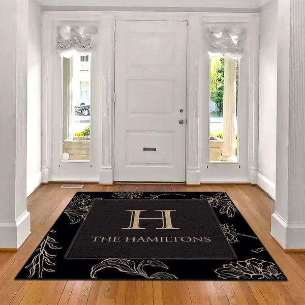 Family Name Entry Rug Personalized Entryway Rug Entrance Rug for Inside House Indoor Welcome Mat No Pile Non Slip Machine Washable AR300-05