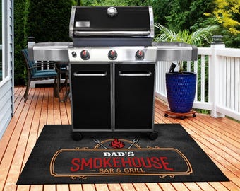 Dad's SmokeHouse Bar Grill Mat Personalized, Barbecue Mat BBQ Mat Father's Day Gift, Gift for Dad Grandpa Husband Grandad, Backyard Mat GM03