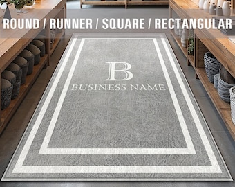 Business Name Monogram Indoor Rug Your Design Entryway Entry Custom Logo Rug Store Office Welcome Low Pile Non Slip Machine Washable EW041