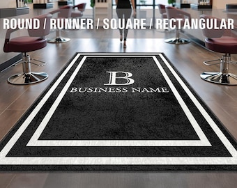 Business Monogram Rug Custom Business Name Entryway Entry Entrance Rug Store Office Welcome Mat Low Pile Non Slip Machine Washable EW041