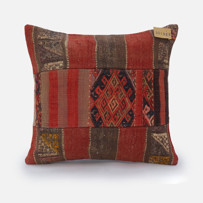 Kilim Pillow,Bohemian Pillow,Handmade Pillow,Flat Weave Rug Pillow,Kilim Cushion Cover,Decorative Pillows,Vintage Rug Pillow,16x16 inch.