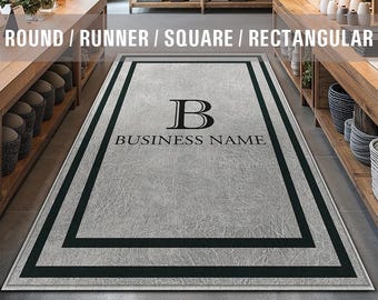 Business Monogram Rug Custom Business Name Entryway Entry Entrance Rug Store Office Welcome Mat Low Pile Non Slip Machine Washable EW041