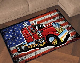 Alfombra de camión americano, regalo para patriotas, alfombra para remolque, regalo para camioneros, decoración con bandera estadounidense, decoración para sala de estar AR248
