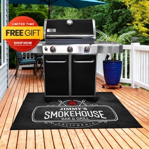 Personalized SmokeHouse Grill Mat, Barbecue Mat, BBQ Mat, Father's Day Gift, Gift for Dad Grandpa Husband Grandad, Backyard Porch Mat GM01