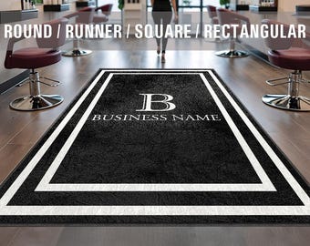 Business Name Monogram Indoor Rug Your Design Entryway Entry Custom Logo Rug Store Office Welcome Low Pile Non Slip Machine Washable EW041