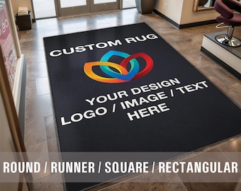 Logo Rug Custom Business Indoor Rug Your Design Entryway Entry Entrance Rug Store Office Welcome Low Pile Non Slip Machine Washable EW039