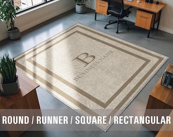 Business Name Monogram Indoor Rug Your Design Entryway Entry Custom Logo Rug Store Office Welcome Low Pile Non Slip Machine Washable EW041
