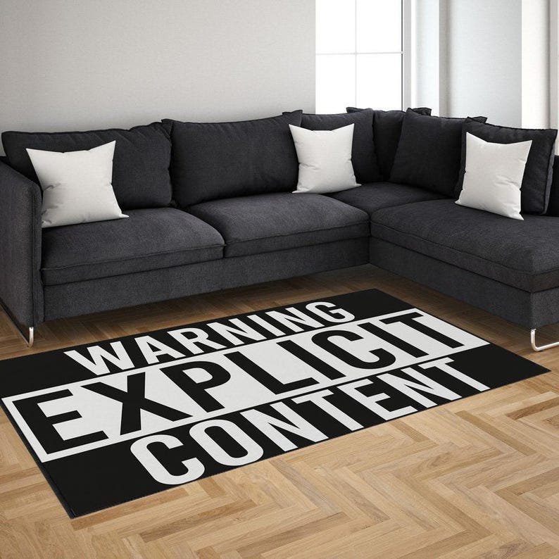 Warnung Explizit Inhalt Teppich Lustiger Wohnzimmer Teppich Weicher rutschfester maschinenwaschbarer Teppich AR361 Bild 1