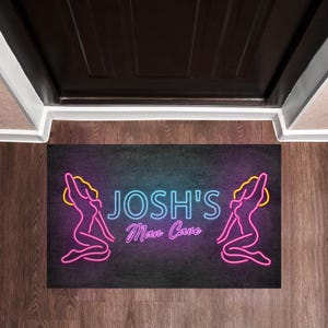 Personalized Man Cave Entry Mat, Neon Strip Club Theme Man Cave Decor, Fathers Day Gift, Gift for Dad, Grandpa, Husband, Him Boyfriend MC002