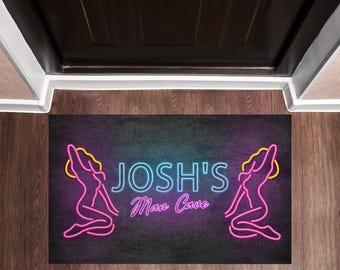 Personalized Man Cave Entry Mat, Neon Strip Club Theme Man Cave Decor, Fathers Day Gift, Gift for Dad, Grandpa, Husband, Him Boyfriend MC002