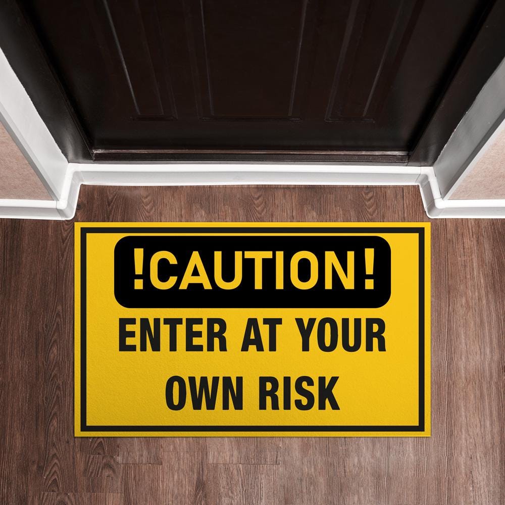 Caution Enter At Your Own Risk Man Cave Entry Mat, Man Cave Decor, Fathers Day Gift, Gift for Dad, Grandpa, Husband, Him Boyfriend MC008