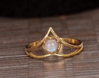 Chevron Moonstone Ring, 18K Gold Ring, Handmade Ring, V Shape Brass Moonstone Ring, Minimalist Ring, Wedding Ring, Gift Ring, Gift For Her