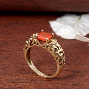 Dainty Carnelian Ring Gold, 925 Sterling Silver Ring, Dainty Birthstone Ring, Thin Tiny Ring, Minimalist Ring for Women, Everyday Jewelry