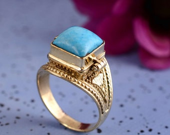 Bague empoisonnée ethnique, bague faite à la main, bague vintage, bague empoisonnée Turquoise, bague en laiton, bague de déclaration, bague faite à la main, bague boho, cadeau pour elle