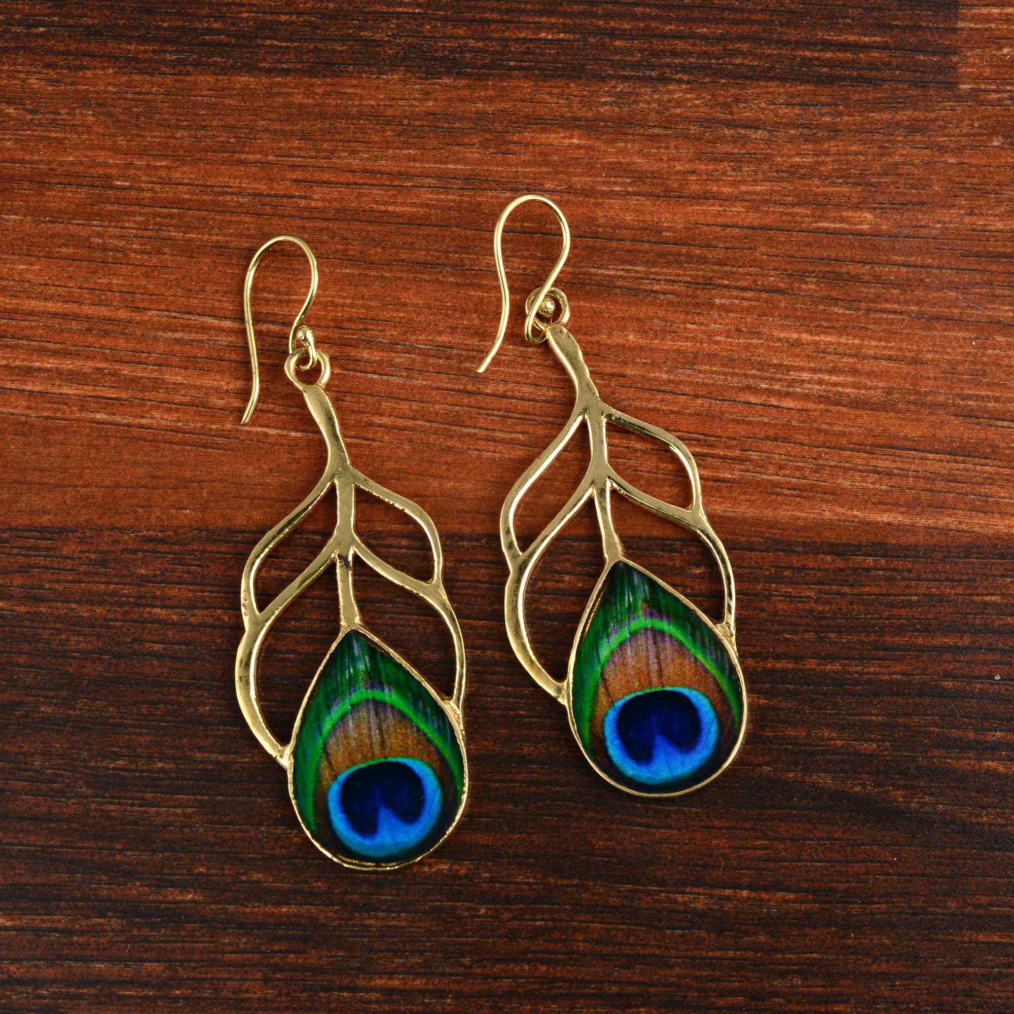 Peacock feather earrings best sale online