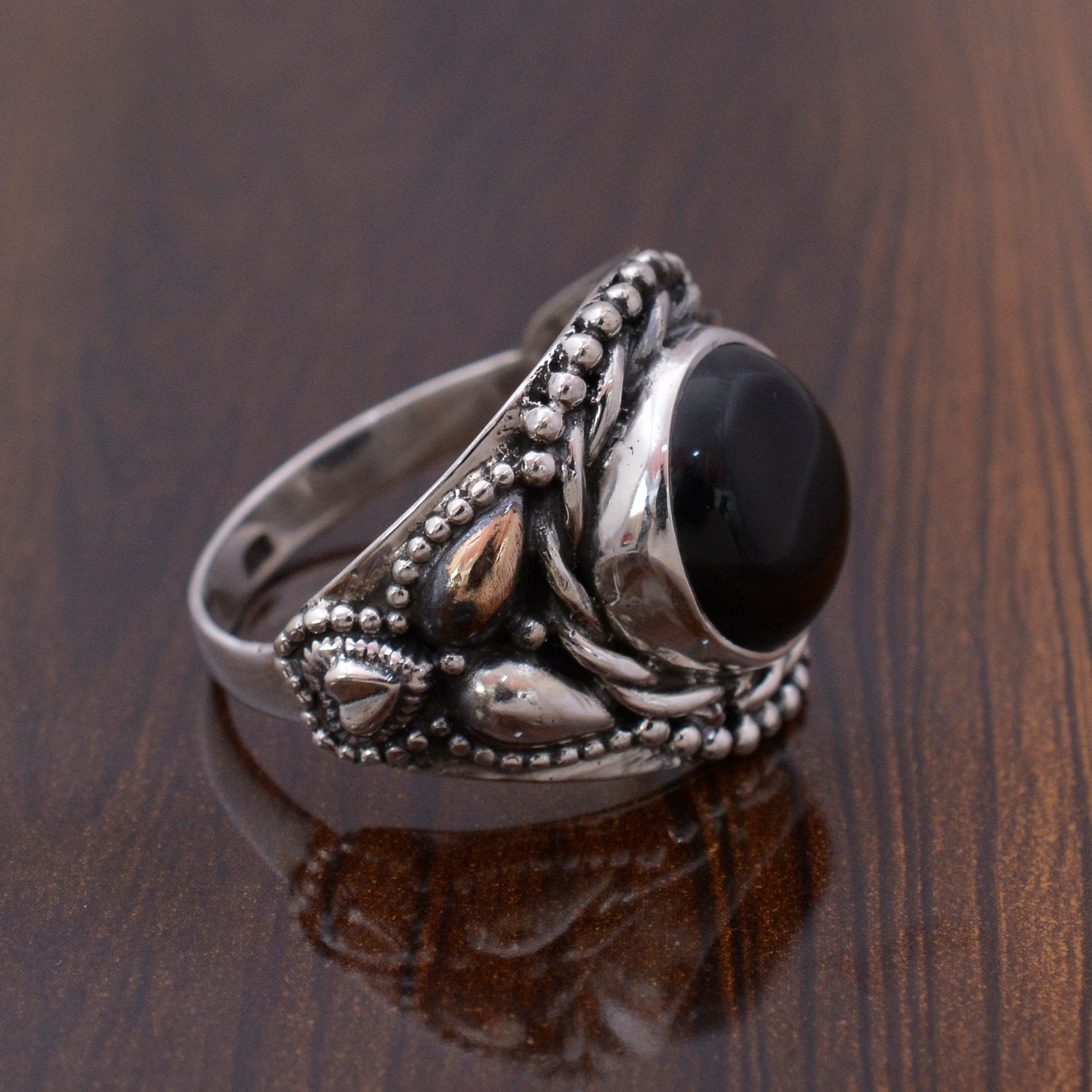 Black Obsidian Gemstone Sterling Silver Ring Mens Ring - Etsy