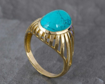 Turquoise Oval Ring- Turquoise Ring Gold- Oval Ring- Oval Turquoise Ring- Turquoise Ring-  Gold Turquoise Ring- 925 Silver Turquoise Ring
