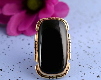 Bague Onyx noire, grande bague en pierre noire, bague Boho, grosse bague, grosse bague en pierre, grosse bague, bague Boho, grande bague, bague faite à la main,