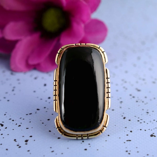 Black Onyx Ring, Large Black Stone Ring, Bohemian Ring, Chunky Ring, Big Stone Ring, Big Ring ,Boho Ring, Large Ring, Handmade Ring,