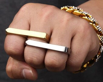 Bar Ring, Geometric Statement Ring, 18K Gold Bar Ring, Flat Bar Ring, Minimal Ring, Handmade Artisan Ring, Modern Ring