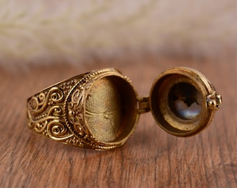 Anello veleno, Anello scatola nascosta, Anello apribile, Anello portapillole, Anello messaggio segreto, Anello compartimento, Anello veleno vintage, Anello veleno d'oro,