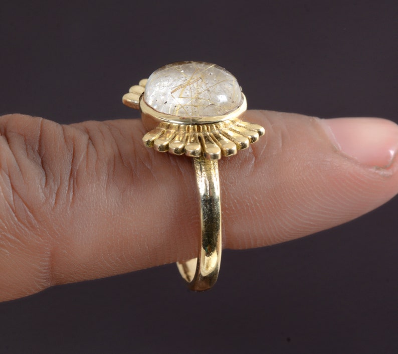 Indian jewelry Gemstone ring,Brass ring,Handmade rings,Statement ring,women ring,gift for her,Wings ring Vintage jewelry Moonstone ring