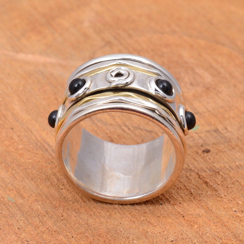 round stone ring spinner ring stacking ring 925 silver ring,Black spinal ring