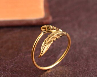 Feather Ring, Minimal Ring, Mens Ring,Dainty Ring, Adjustable Ring, Open Ring, Birthday Gift, Pineapple Ring, Unique Ring