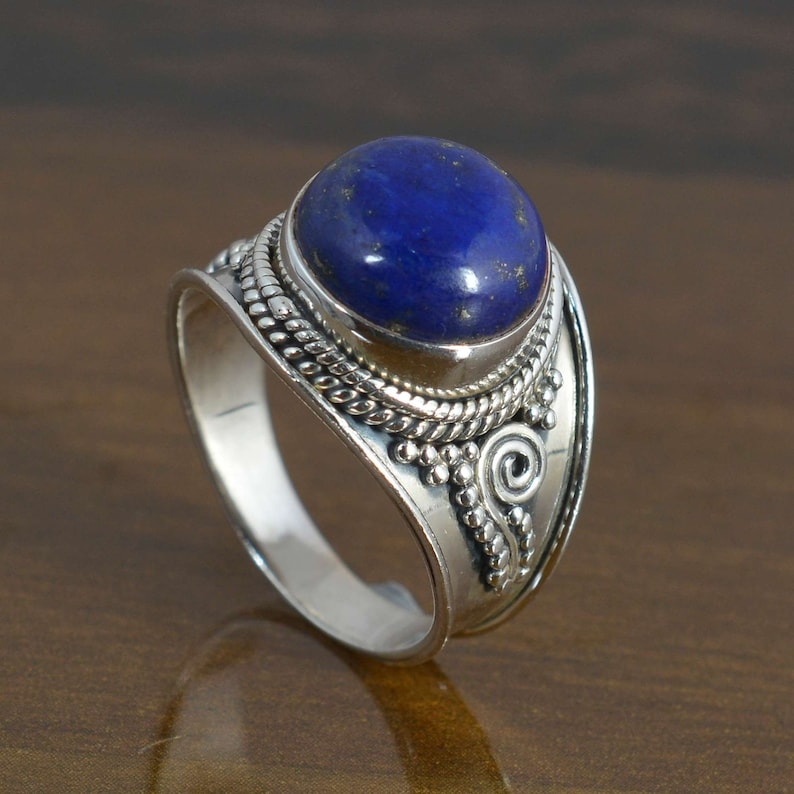 vintage rings,boho rings Round Lapis lazuli ring,sterling silver ring,gemstone ring,midi ring,promise ring,dainty ring