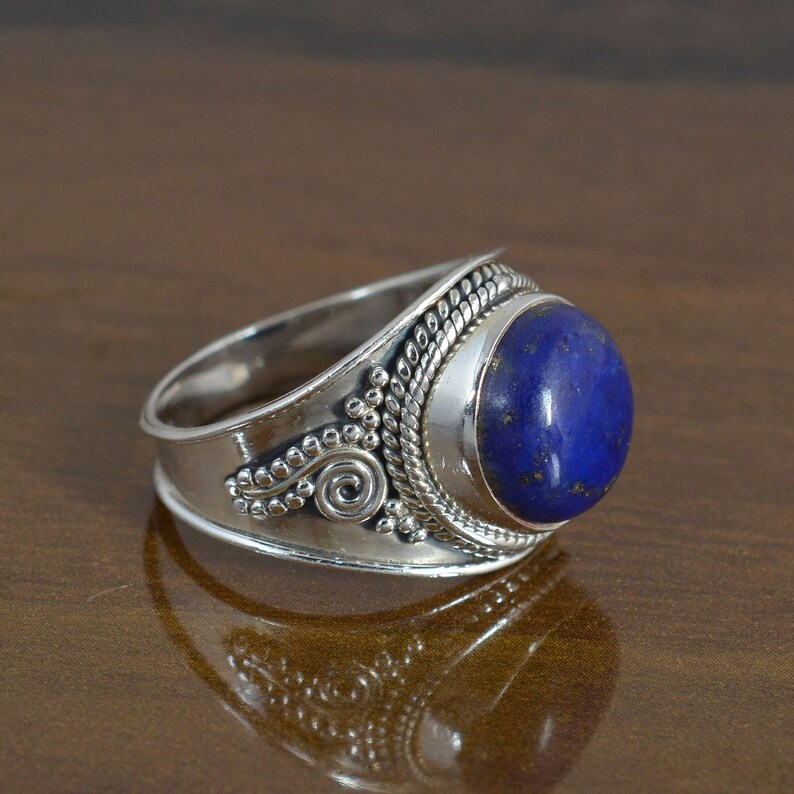 vintage rings,boho rings Round Lapis lazuli ring,sterling silver ring,gemstone ring,midi ring,promise ring,dainty ring