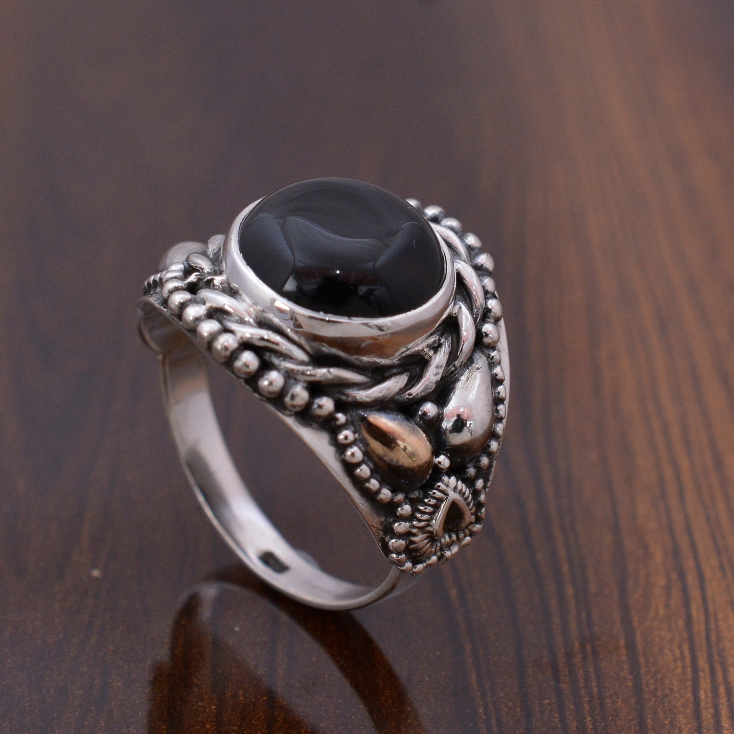 Black Obsidian Gemstone Sterling Silver Ring Mens Ring Etsy