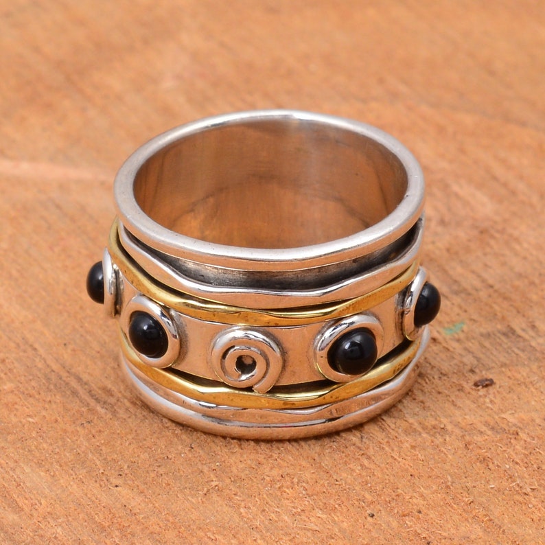 round stone ring spinner ring stacking ring 925 silver ring,Black spinal ring