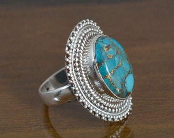 Turquoise Ring, Boho Ring, Handmade Ring, Sterling Silver Ring, Gemstone Ring For Women, Promise Ring, Bohemian Ring, Unique Ring,